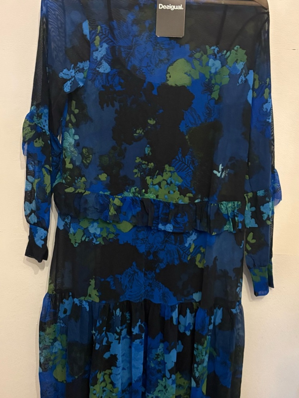 Desigual Blue and Black Floral Midi Dress - Picture 5 of 7